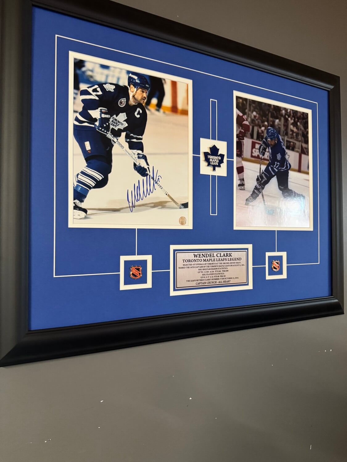 Wendel Clark Autographed Toronto Maple Leafs Framed Display - Captain Era with Retro NHL Logos (25" x 23") - Image 3